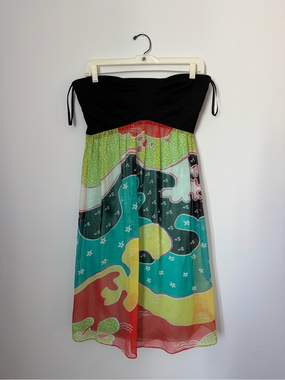 Diane Von Furstenberg Black Strapless Dress with Multicolor Print Skirt